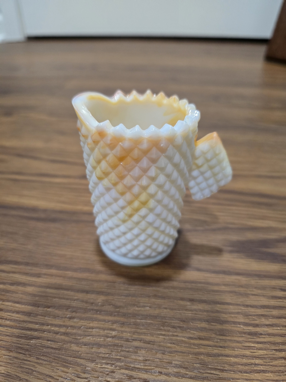 Vintage Kanawha Glass Diamond Hobnail Mini Pitcher- Glows under UV light